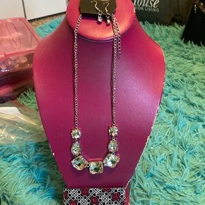 Silver Necklace and Earring Set with Clear Stones